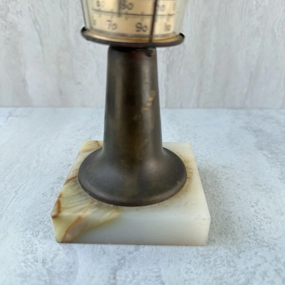 1920's  Renil Brass Lighthouse Desk Thermometer Brooklyn NY #7613